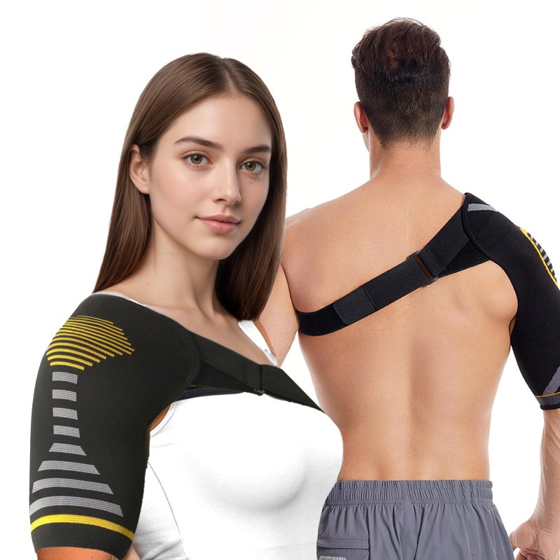 HEUIOP Shoulder Support Brace for Men and Women Yellow 1 Piece (S/M) Adjustable Shoulder Compression Sleeve for Pain ReliefJoint DislocationInjury